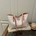 Borsa tote trapuntata rosa con stampa a stelle e manici in pelle in stile casa - Tipo standard / Rosa