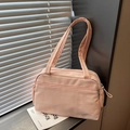 Pink minimalist nylon tote bag featuring a front zipper pocket and stylish twin handles - Pink