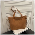 Brown frosted large capacity tote bag with drawstring detail and minimalist shoulder straps - Brown Without Pendant