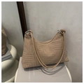 Brown corduroy hobo bag with textured stripes and retro knot shoulder strap - Khaki