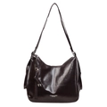 Vintage deep brown large capacity tote bag with adjustable straps and front zipper detail - Coffee