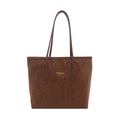 Large brown leopard print faux suede tote bag with gold logo and long shoulder straps - Brown No Pendant