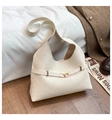 Bolso tote minimalista de cuero PU blanco crema con hebilla de corazón dorada para oficina - Blanco