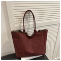 Deep burgundy leopard print large capacity tote bag with long shoulder straps for women - Red