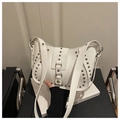 White faux leather shoulder bag with decorative silver rivets in retro punk style - White