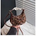 Retro-Schultertasche mit Leopardenmuster, braunen Schleifen und weißem Spitzengriff - Brauner Leopardenprint