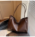 Minimalist large dark brown tote bag with vintage texture for work and office use - Two-piece Set(5999660005610) / Coffee