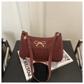 Retro Schultertasche in Burgunderrot mit goldener Schleife und Wildledertextur - Rot
