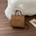 Vintage brown suede patchwork handbag for women with dual zipper design and shoulder strap - Without Pendant / Brown