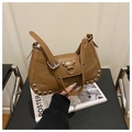 Bolso de hombro marrón con remaches y diseño de retazos en cuero y ante vintage - Marrón