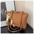 Sac cabas classique en cuir marron avec foulard fleuri vintage et surpiqûres blanches - Marron