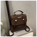 Close-up of leopard print handbag with brown leather trim and gold metal closure - No Pendant / Brown