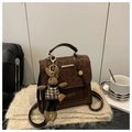 Vintage brown leopard print backpack with golden hardware and cute bunny charm - With Pendant / Brown