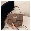 Vintage brown crossbody bag with GK monogram print and gold metal buckle detail - Coffee