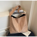 Large capacity khaki leopard faux suede tote bag with minimalist hobo shoulder strap - Khaki
