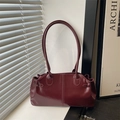 Vintage burgundy faux leather tote bag with minimalist design and shoulder straps - Red