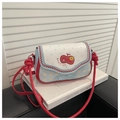 Sac bandoulière à carreaux bleu et blanc avec broderie pomme rouge et noeud mignon - Bleu Écarlate