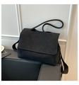 Bolso tote grande negro minimalista de ante sintético con correa de estilo retro - Textura de Ante/Mate / Estilo 1 Negro