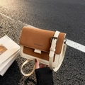 Bolso bandolera cuadrado bicolor minimalista en cuero marrón y blanco crema - Marrón