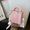 Pink faux leather tote bag with M-letter print and adjustable shoulder strap - Pink