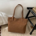 Détail d'un sac cabas marron avec coutures contrastées blanches et marquage logo - Brun Sans Pendentif