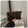 Dark brown envelope chain bag with matte texture and gold ring hardware detail - Coffee