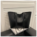 Minimalist large black tote bag in grainy faux leather for office and daily casual use - Black