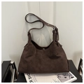 Bolso tote clásico de gamuza marrón oscuro con correa ajustable y diseño vintage retro - café