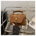 Bolso bandolera vintage marrón de cuero PU con hebilla dorada y asa superior fija - Marrón