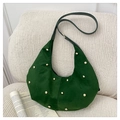 Borsa hobo in pelle scamosciata verde scuro con rivetti dorati e grande capienza - Verde
