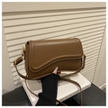Minimalist dark brown crossbody bag with asymmetric flap and golden metal buckle - Coffee