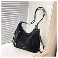 Sac à dos cabas noir rétro en suédine avec doubles zips frontaux et mini pochette amovible - Noir