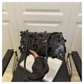 Y2K style black sequin shoulder bag with leather straps and shimmering finish - Black