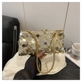 Sparkly gold sequin handbag with double handles for parties and evening events - Gold