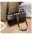 Chic dark brown high-gloss leather shoulder bag with vintage gold metal lock buckle - Coffee