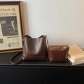 Vintage dark brown faux leather large bucket bag set with matching inner pouch - Coffee