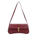 Dark red crocodile pattern underarm baguette bag with golden horseshoe buckle closure - Red