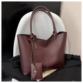 Minimalist deep red leather tote bag set with matching small envelope coin purse - Coffee