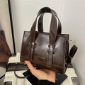 Bolso tote clásico marrón oscuro brillante con asas dobles y letras de moda para mujer - café