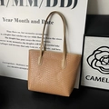 Khaki woven tote bag with smooth shoulder straps and minimalist rectangular design - Khaki
