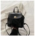 Minimalist black PU leather mini backpack with golden twist lock and adjustable straps - Black