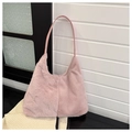 Bolso tote de pelo sintético rosa con correas finas para la temporada de invierno - Rosa