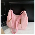 Bolso bandolera de pana rosa con cremalleras dobles y correa ancha ajustable cómodo - Rosa