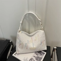 Borsa tote bianca con ricami arcobaleno e texture in rilievo per il tempo libero - Bianco