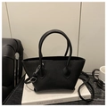 Bolso tote negro de piel granulada con asas redondas y correa ajustable para mujer - Negro