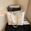 Elegant white woven texture tote bag with slim shoulder straps for commuting - White