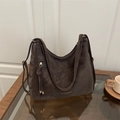 Dark chocolate brown vintage faux leather tote bag with tassel zipper and strap - Coffee Without Pendant