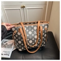 Dunkelgraue Shopper-Tasche mit braunen Ledergriffen und großem Fassungsvermögen - Schwarz