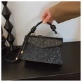 Litchi pattern black leather crossbody bag with shiny finish and gold hardware details - Black
