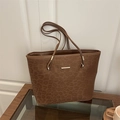 Minimalist leopard print tote bag in dark brown suede with stylish gold metal accent - Brown